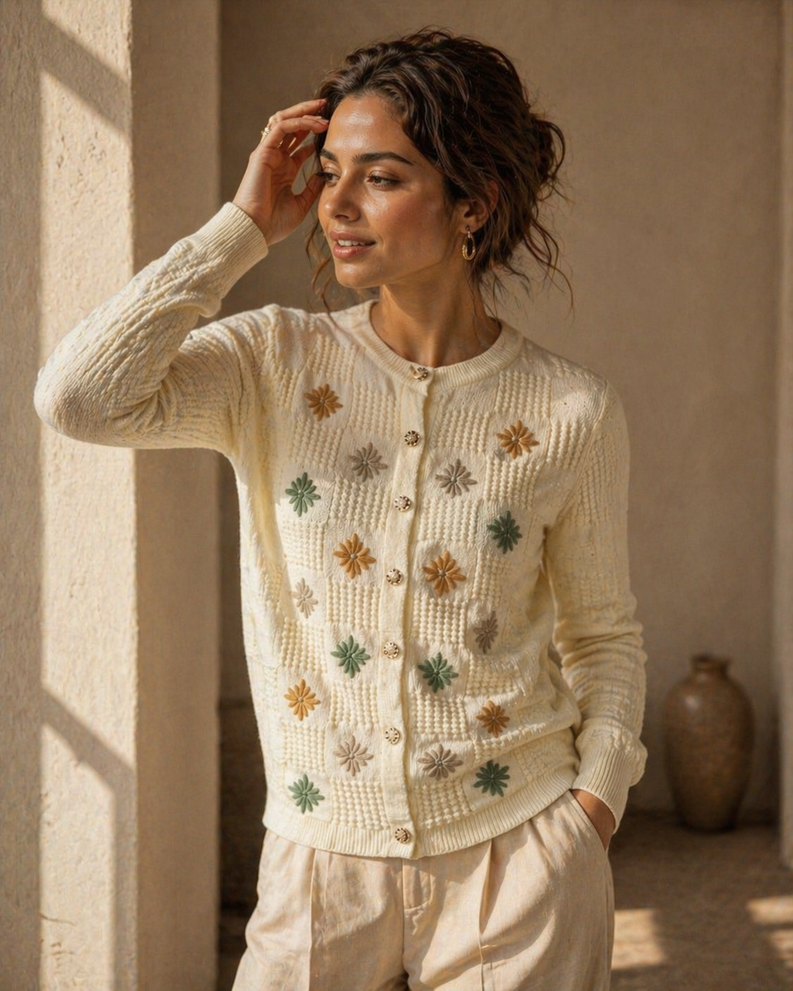 Beige Knitted Cardigan