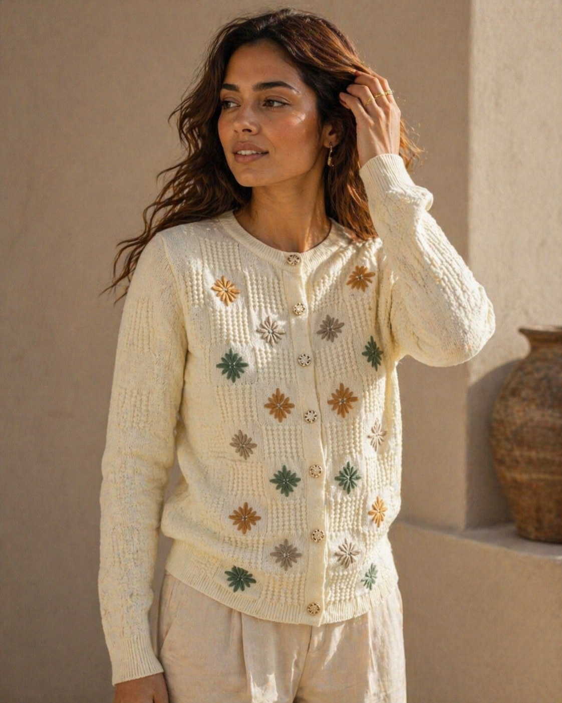Beige Knitted Cardigan