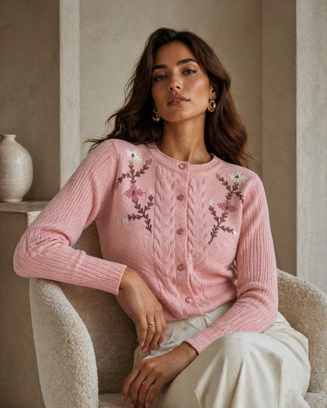 Pink Knitted Cardigan