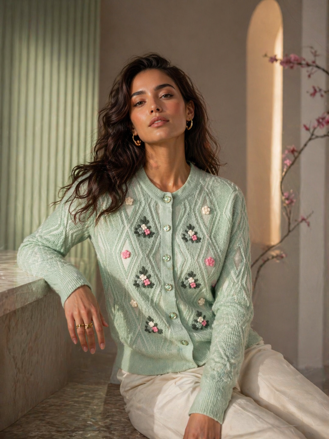 Knitted Flower Cardigan