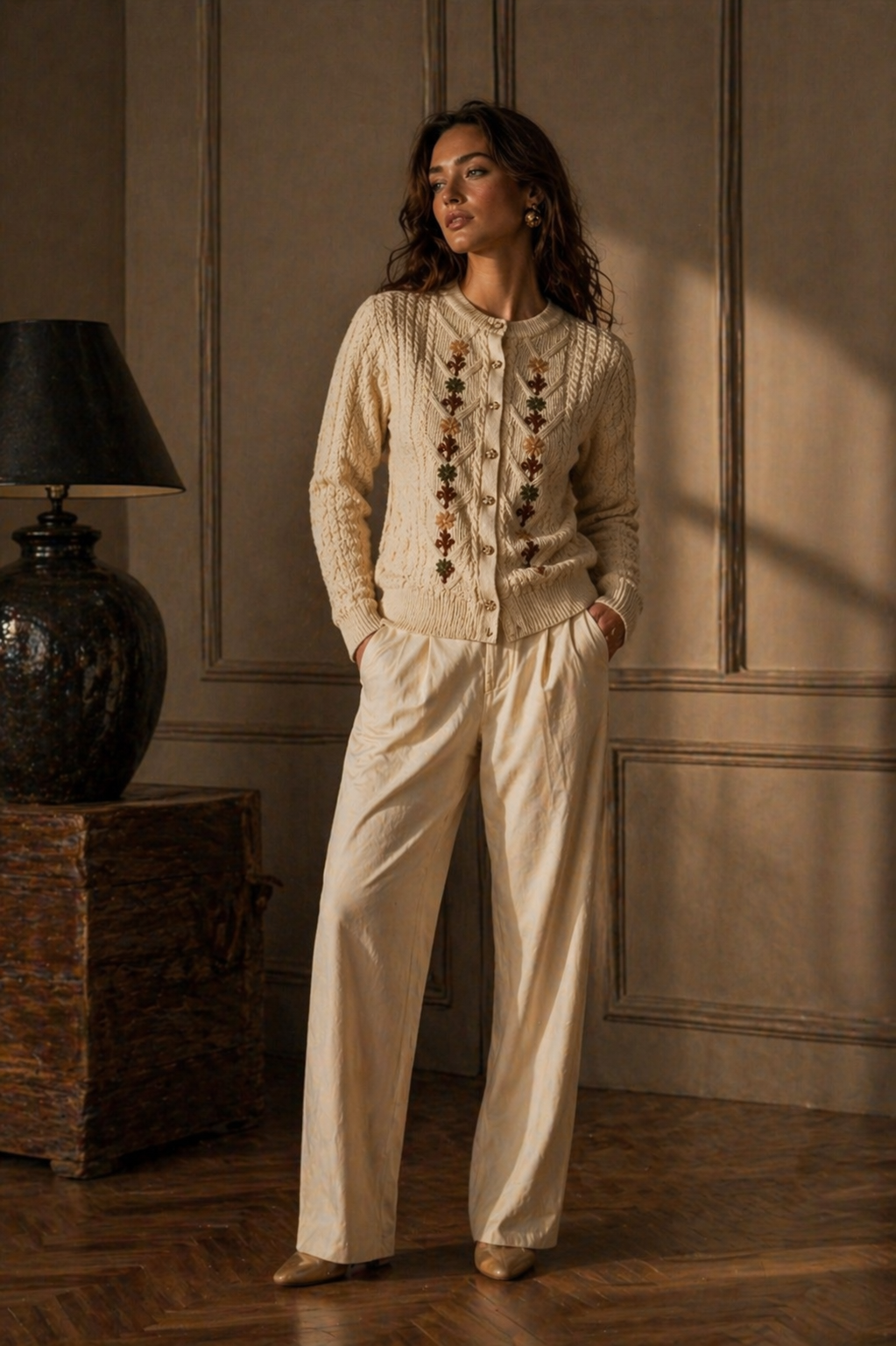 Beige Knitted Cardigan