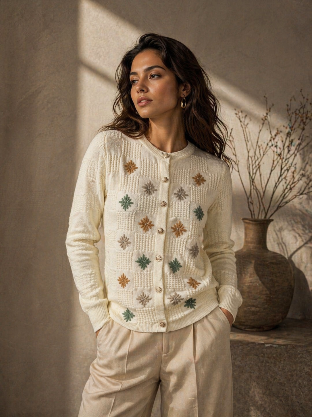 Beige Knitted Cardigan