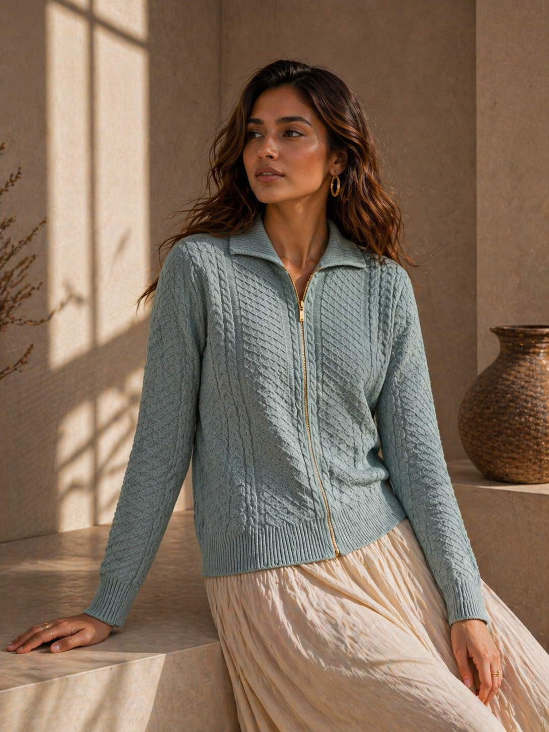 Blue Zipper Cardigan