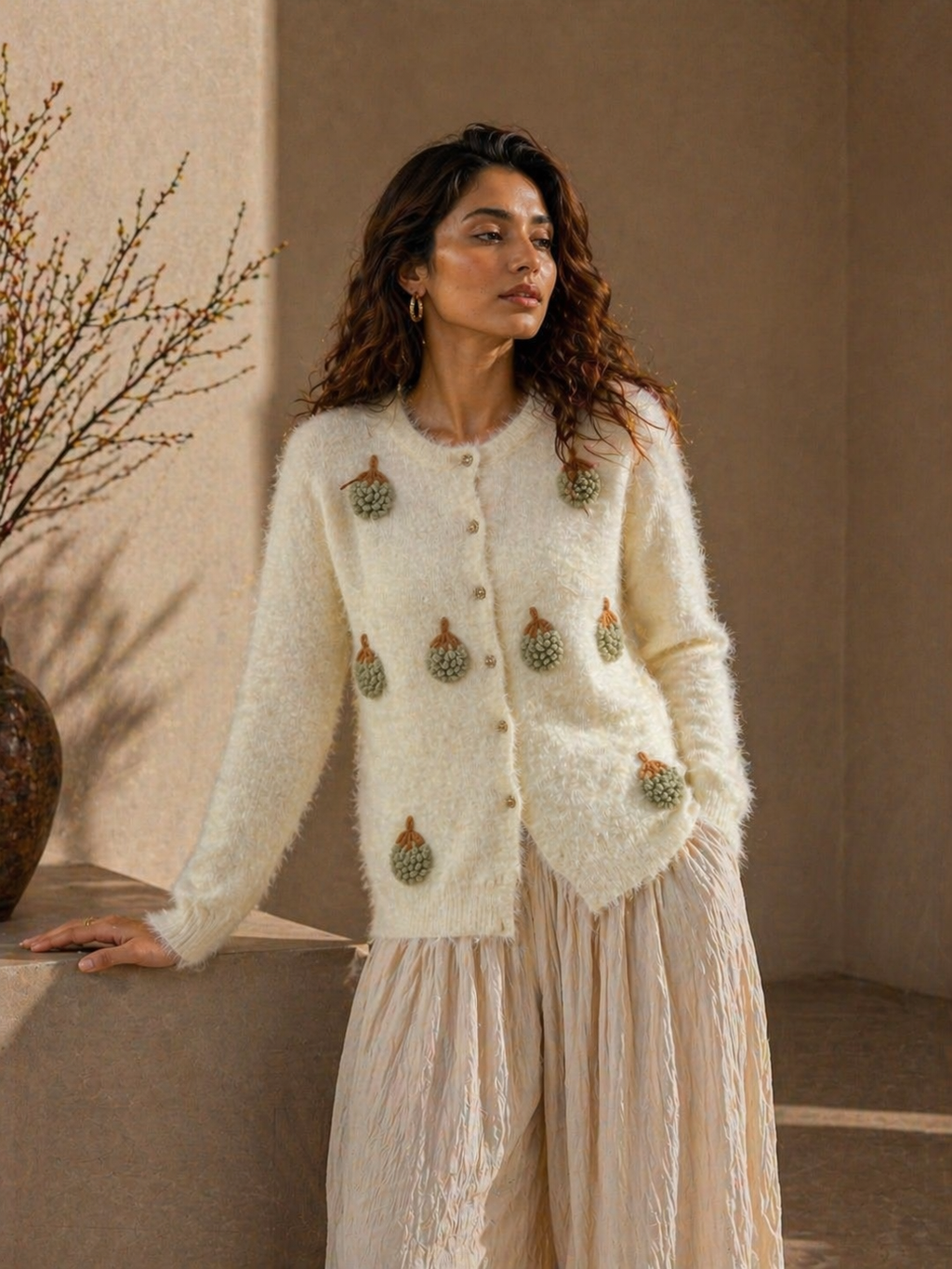 Creme Faux Fur Cardigan