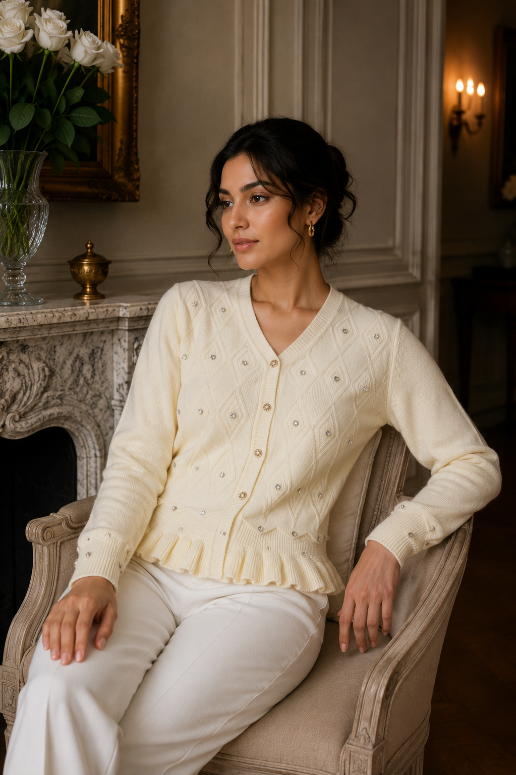V-neck knitted cardigan (frock style)