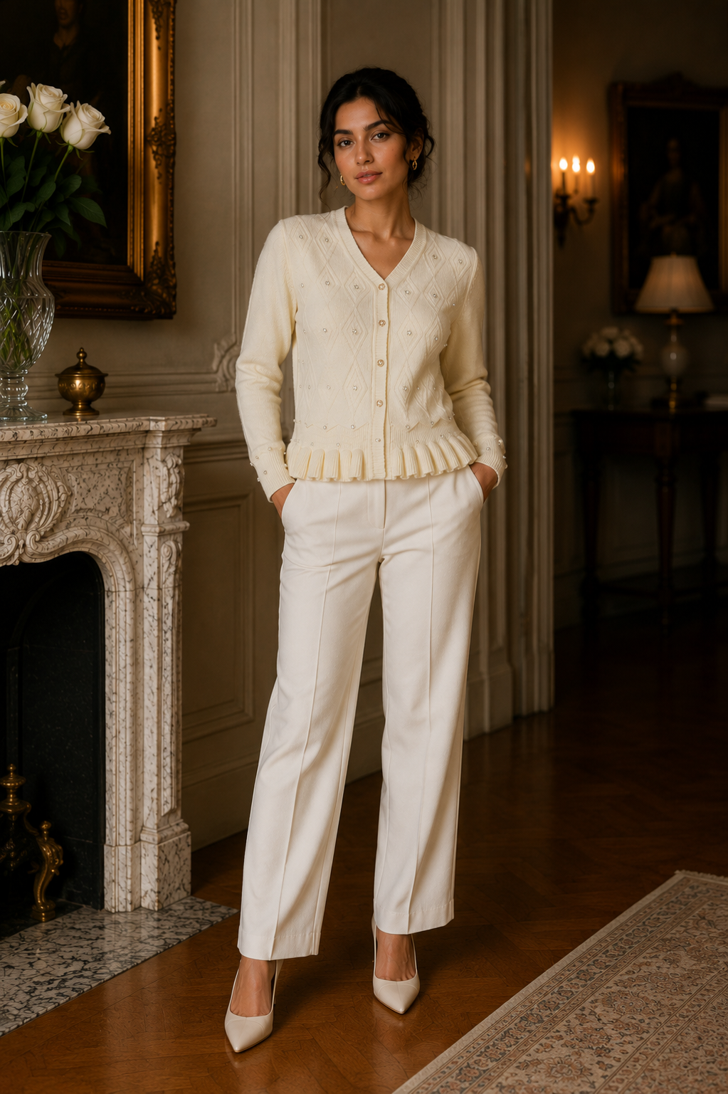 V-neck knitted cardigan (frock style)