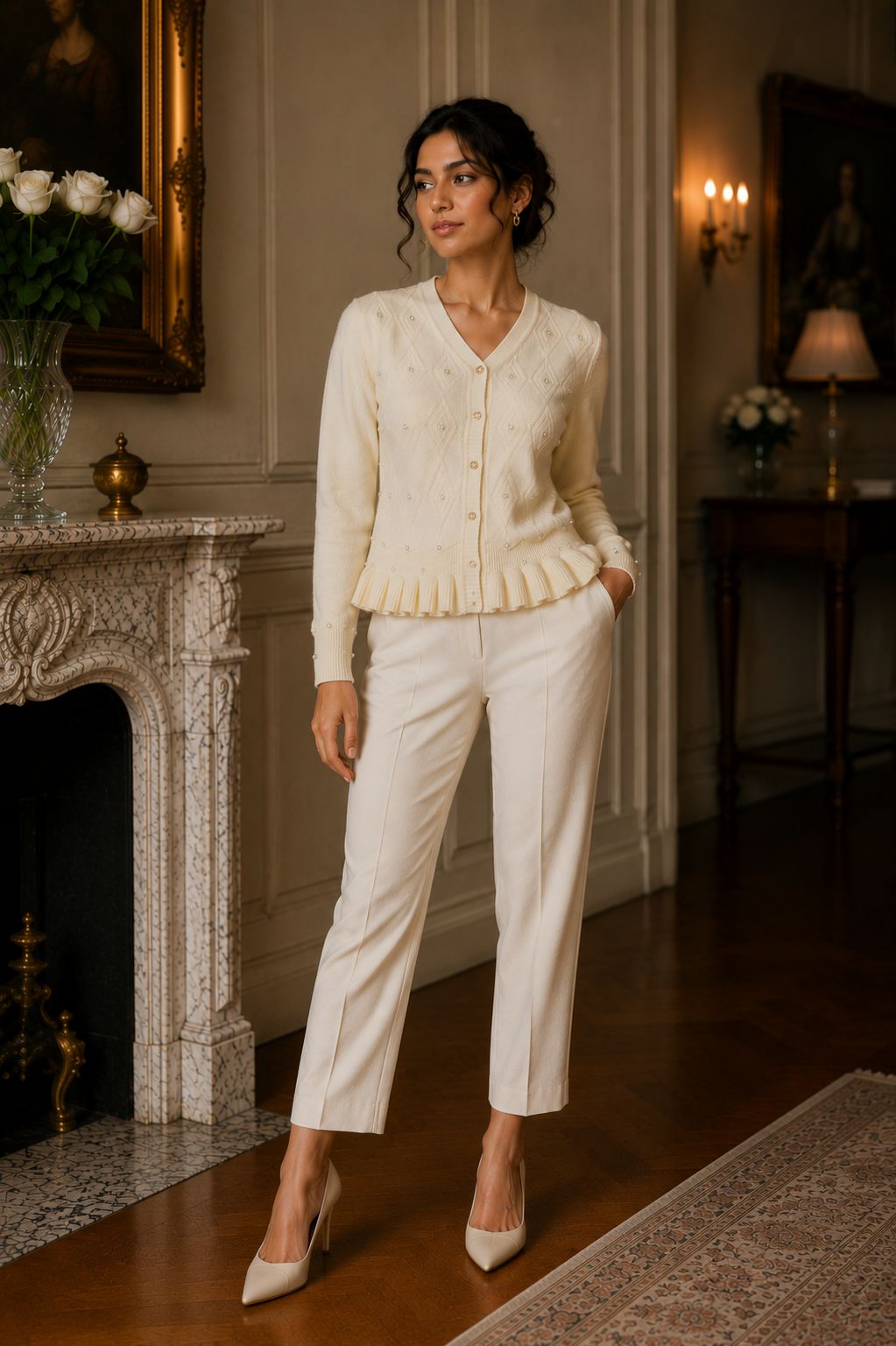 V-neck knitted cardigan (frock style)