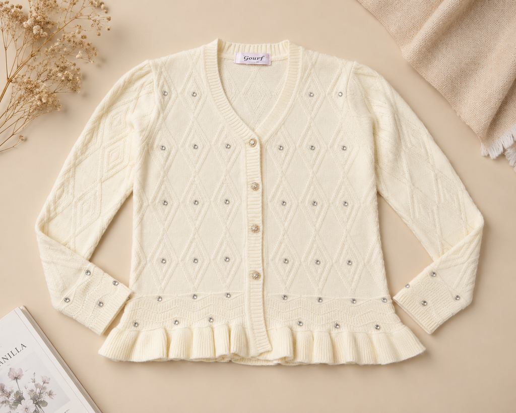 V-neck knitted cardigan (frock style)