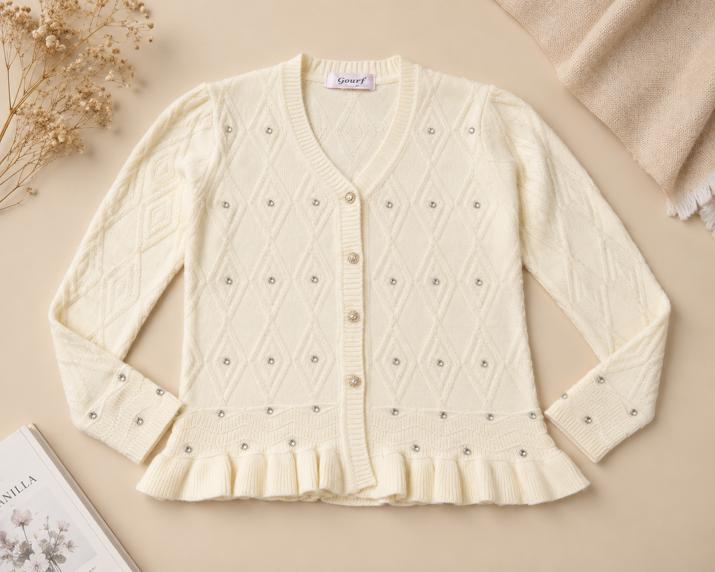 V-neck knitted cardigan (frock style)