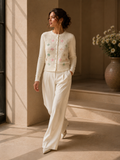 Knitted off white Flower cardigan
