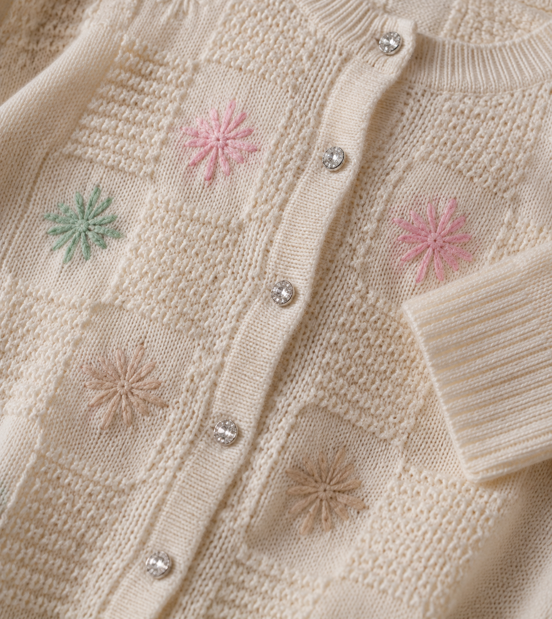 Knitted off white Flower cardigan
