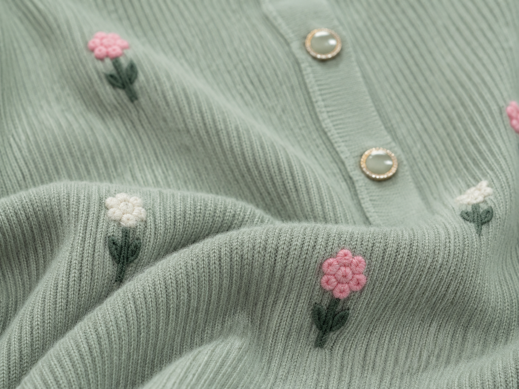 Sage Green Knitted Flower Cardigan