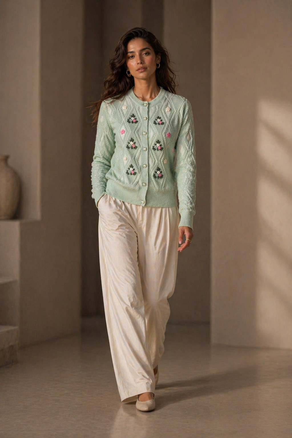 Knitted Flower Cardigan