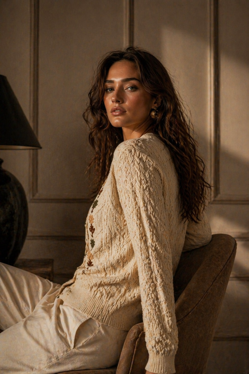 Beige Knitted Cardigan